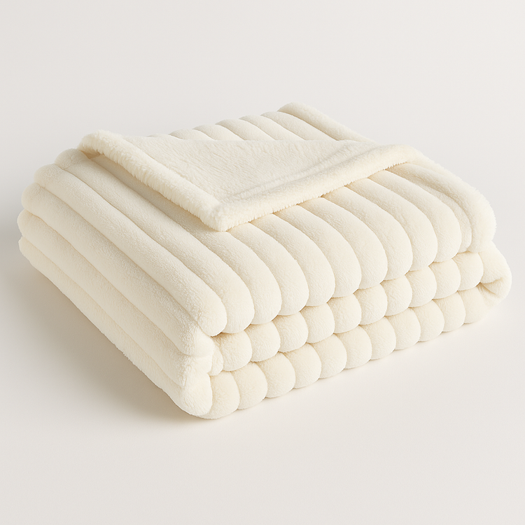 All Things Cozy ivory throw blanket with plush ribbed texture, soft and machine-washable design for everyday comfort