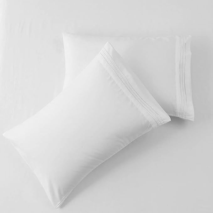 SONORO KATE Bed Sheet Set Super Soft Microfiber 1800 Thread Count Luxury Egyptian Sheets 18-Inch Deep Pocket Wrinkle and Hypoallergenic-4 Piece(King White)