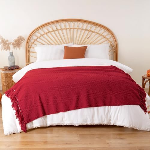 BATTILO HOME Red Throw Blanket for Couch, Knit Christmas Throw Blanket for Home Decor, Super Soft Cozy Warm Red Christmas Blanket for Winter, 50" x 60"