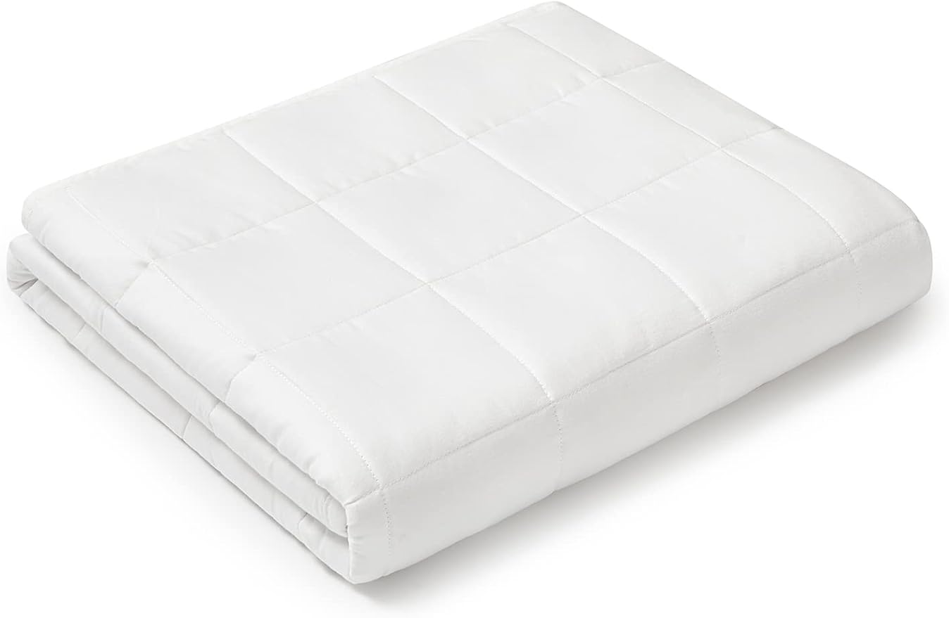 YnM Weighted Blanket,Heavy 100 Percent Oeko-Tex Certified Cotton Material, Bed Blanket for One Person of 210lbs, Ideal for Queen/King Bed (60x80 Inches, 22 Pounds, White)