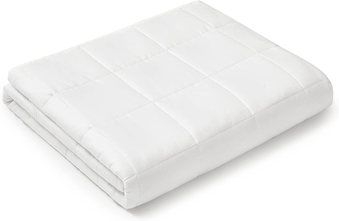 YnM Kids Weighted Blanket, Oeko-Tex Certified Breathable Cotton Material with Premium Glass Beads (White, 41''x60'' 7lbs), Suit for One Person(~60lb) Use on Twin Bed