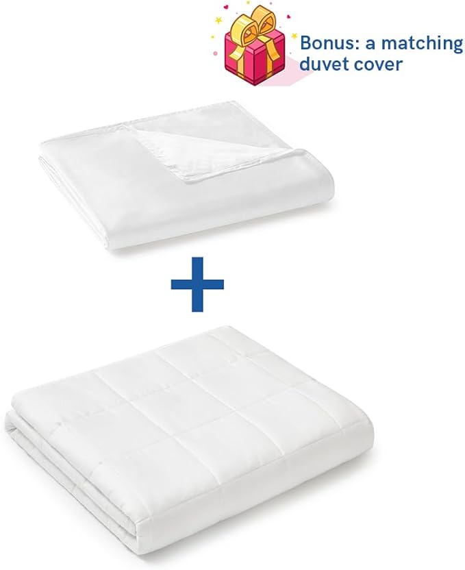 YnM Weighted Blanket,Heavy 100 Percent Oeko-Tex Certified Cotton Material(White, 80''x87'' 30lbs), Two Persons(140~240lb) Sharing Use on Queen/King Bed | A Duvet Included