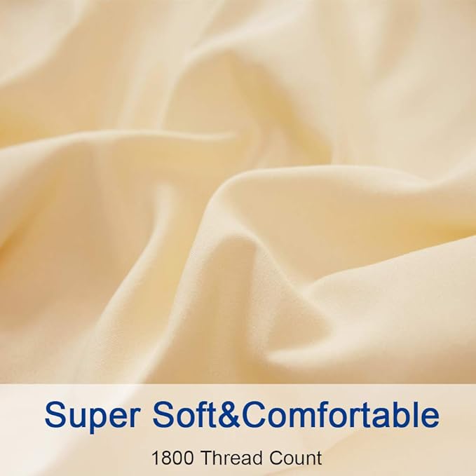 SONORO KATE Bed Sheet Set Super Soft Microfiber 1800 Thread Count Luxury Egyptian Sheets 18-Inch Deep Pocket Wrinkle and Hypoallergenic-4 Piece(King Ivory)