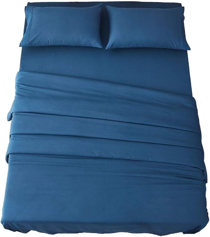 SONORO KATE Bed Sheet Set Super Soft Microfiber 1800 Thread Count Luxury Egyptian Sheets 18-Inch Deep Pocket Wrinkle and Hypoallergenic-4 Piece(California King, Navy Blue