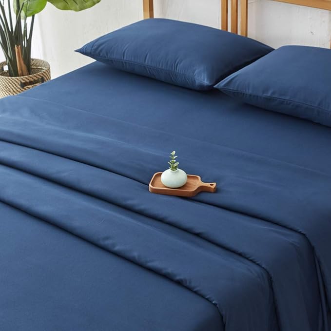 SONORO KATE Bed Sheet Set Super Soft Microfiber 1800 Thread Count Luxury Egyptian Sheets 18-Inch Deep Pocket Wrinkle and Hypoallergenic-4 Piece(California King, Navy Blue