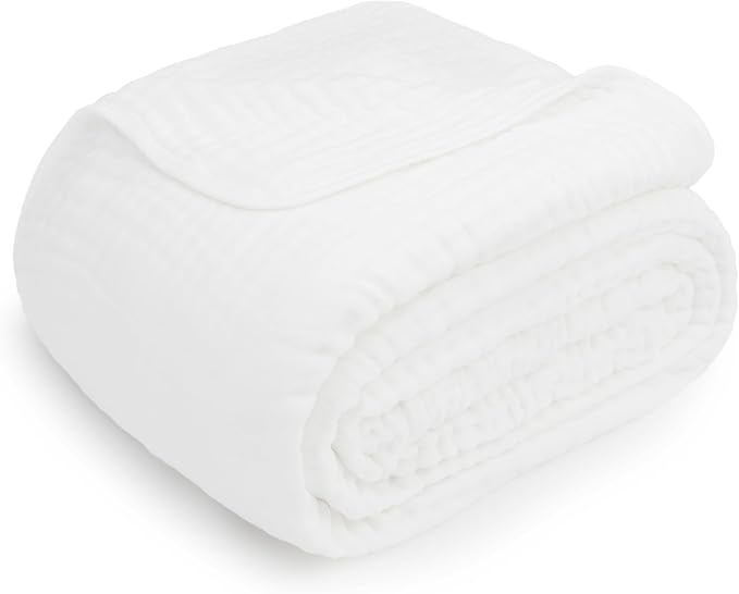 Comfy Cubs Muslin Blanket for Adults Twin 90" x 66" - 6 Layer Soft, Breathable & Lightweight Muslin Adult Blanket - Machine Washable & Designed in The US Bedding for All Seasons - White