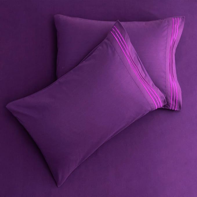 SONORO KATE Bed Sheet Set Super Soft Microfiber 1800 Thread Count Luxury Egyptian Sheets 18-Inch Deep Pocket,Wrinkle and Hypoallergenic-6 Piece (Purple, Twin XL-6 Piece)