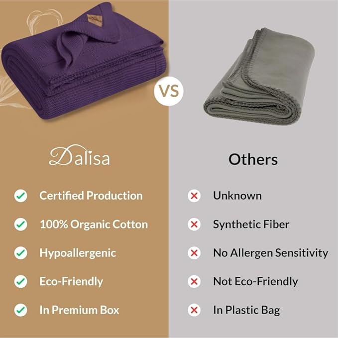100% Organic Turkish Cotton Throw Blanket - GOTS Certified, Cozy - Perfect for Couch, Bed, and Home Decor - Boho Vintage Knit Alina (Sweet Grape, 60x80)