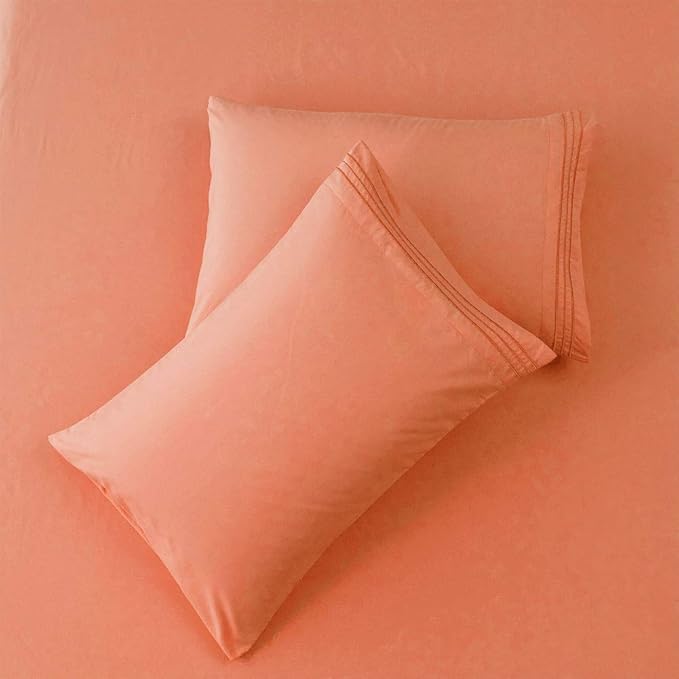 SONORO KATE Bed Sheet Set Super Soft Microfiber 1800 Thread Count Luxury Egyptian Sheets 16-Inch Deep Pocket,Wrinkle and Hypoallergenic-4 Piece (Coral, Full)