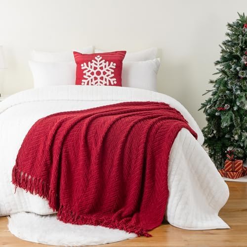 BATTILO HOME Red Throw Blanket for Couch, Knit Christmas Throw Blanket for Home Decor, Super Soft Cozy Warm Red Christmas Blanket for Winter, 50" x 60"