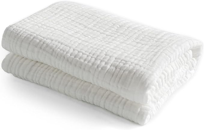 Carriediosa 100% Cotton Muslin Throw Blanket 108" X 90" King Size,4-Layers Summer Gauze Throws for Bed Couch,Soft Lightweight Breathable Linen Blankets Bedspread for Adults All Season,White