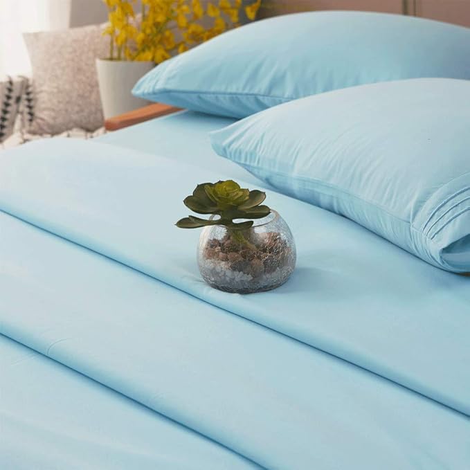 SONORO KATE Bed Sheet Set Super Soft Microfiber 1800 Thread Count Luxury Egyptian Sheets 16-Inch Deep Pocket,Wrinkle and Hypoallergenic-4 Piece (Spa Blue, King)