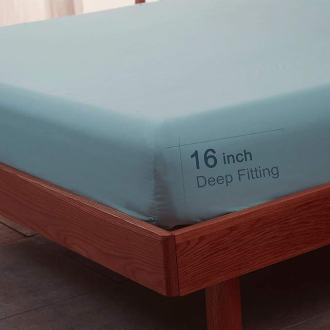 SONORO KATE Bed Sheet Set Super Soft Microfiber 1800 Thread Count Luxury Egyptian Sheets 16-Inch Deep Pocket,Wrinkle and Hypoallergenic-4 Piece (Spa Blue, King)