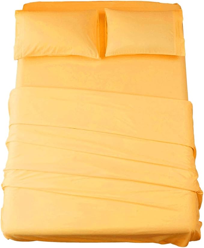 SONORO KATE Bed Sheet Set Super Soft Microfiber 1800 Thread Count Luxury Egyptian Sheets 16-Inch Deep Pocket,Wrinkle and Hypoallergenic-4 Piece (Yellow, Full)