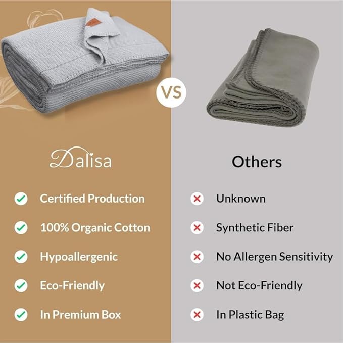 100% Organic Turkish Cotton Throw Blanket - GOTS Certified, Cozy - Perfect for Couch, Bed, and Home Decor - Boho Vintage Knit Alina (Harbor Mist, 50x60)