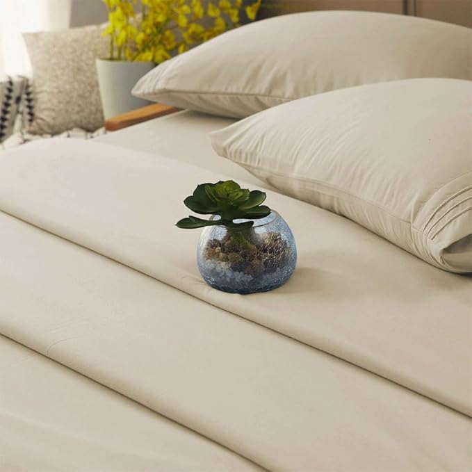SONORO KATE Bed Sheet Set Super Soft Microfiber 1800 Thread Count Luxury Egyptian Sheets 16-Inch Deep Pocket,Wrinkle and Hypoallergenic-4 Piece (Beige, California King)