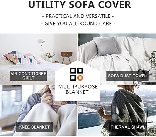 MEETSKY White Couch Cover Sofa Slipcover for Sectional Sofa Covers Protector Universal Use Cotton Blend Thick Fabric Washable, Woven Texture Modern Design for Living Room (X-Large: 91" x 118", White)