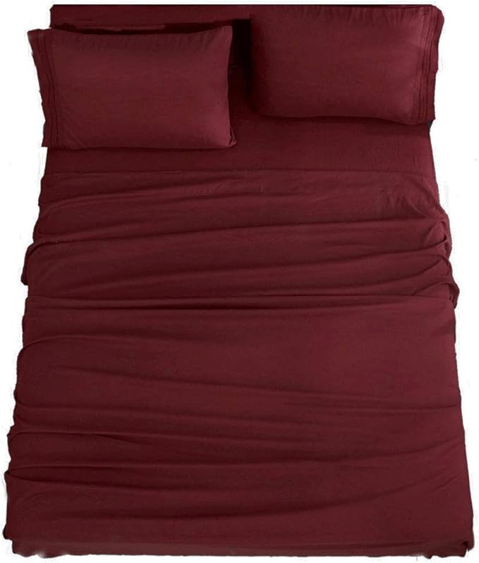 SONORO KATE Bed Sheet Set Super Soft Microfiber 1800 Thread Count Luxury Egyptian Sheets 16-Inch Deep Pocket,Wrinkle and Hypoallergenic-4 Piece (Burgundy, Full)