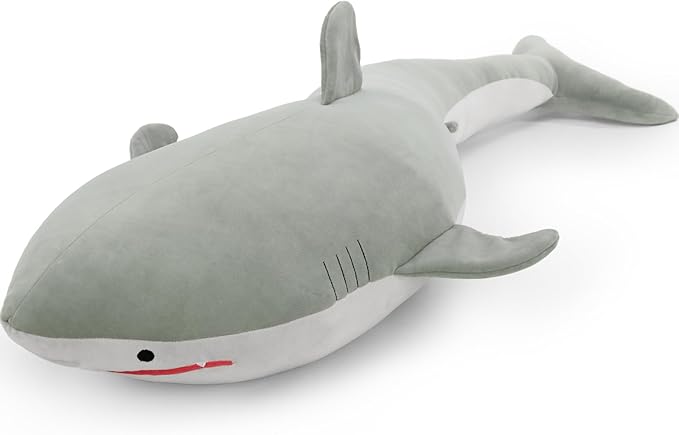 48" Giant Shark Stuffed Animal, Large Squishy Shark Plush Pillow, Long Life Size Ocean Plushies Toy Gifts for Kids Girls Boys