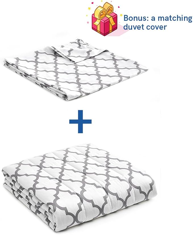 YnM Weighted Blanket,Heavy 100 Percent Oeko-Tex Certified Cotton Material(Lattice Scroll, 80''x87'' 25lbs), Two Persons(110~190lb) Sharing Use on Queen/King Bed | A Duvet Included