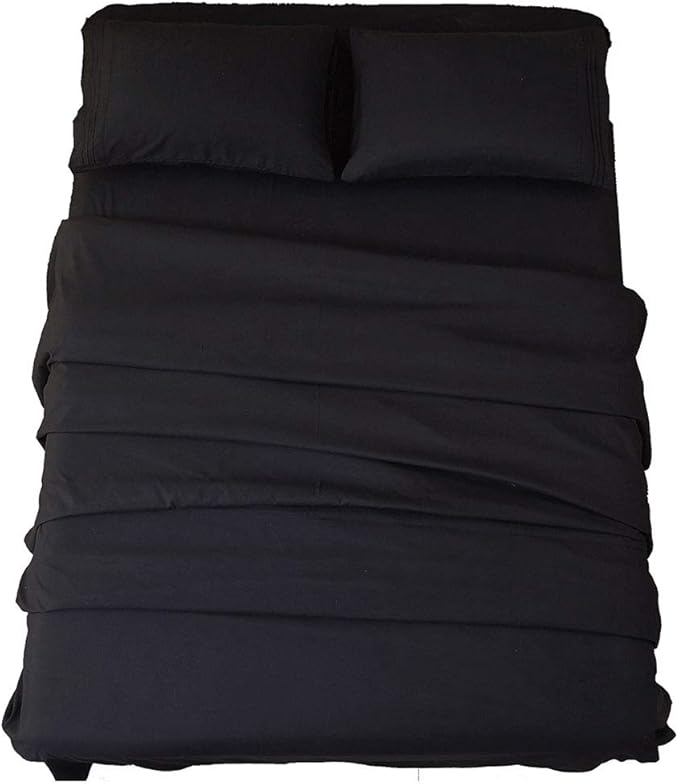 SONORO KATE Bed Sheet Set Super Soft Microfiber 1800 Thread Count Luxury Egyptian Sheets 18-Inch Deep Pocket Wrinkle and Hypoallergenic-4 Piece(California King Black)
