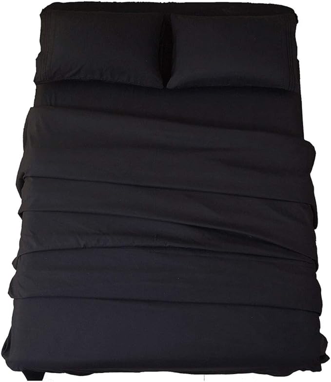 SONORO KATE Bed Sheet Set Super Soft Microfiber 1800 Thread Count Luxury Egyptian Sheets 18-Inch Deep Pocket Wrinkle and Hypoallergenic-4 Piece(Full Black)