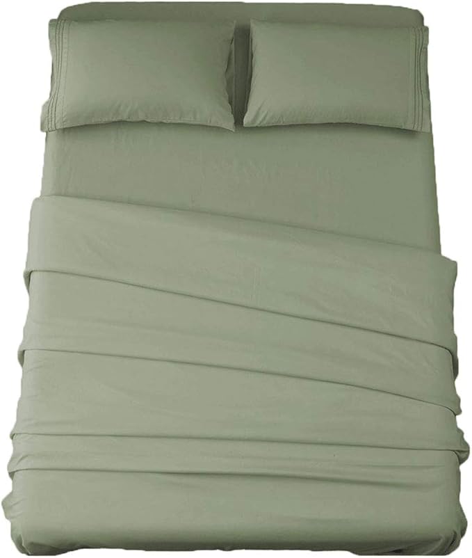 SONORO KATE Bed Sheet Set Super Soft Microfiber 1800 Thread Count Luxury Egyptian Sheets 16-Inch Deep Pocket,Wrinkle and Hypoallergenic-4 Piece (Sage, King)