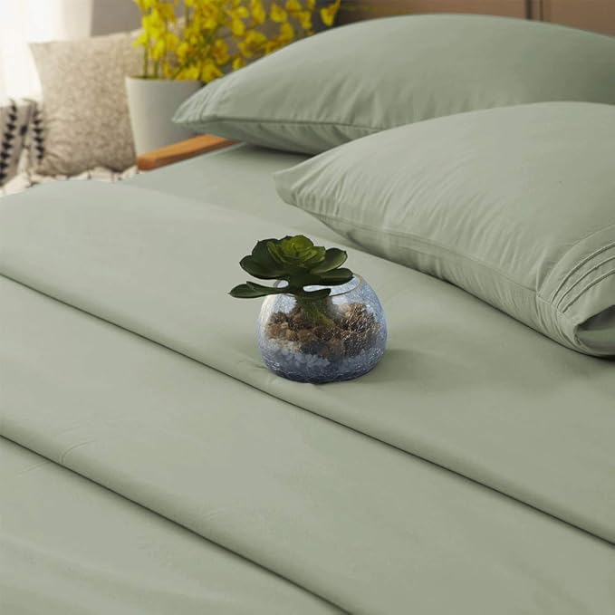 SONORO KATE Bed Sheet Set Super Soft Microfiber 1800 Thread Count Luxury Egyptian Sheets 16-Inch Deep Pocket,Wrinkle and Hypoallergenic-4 Piece (Sage, King)