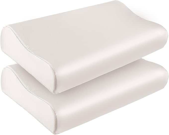 THXSILK 2 Pack 19 Momme 100% Mulberry Silk Pillowcase for Contour Memory Foam Pillow, Contour Pillow Case Cover, Cervical Pillow Case, Pack of 1(White, 20"x12"x3.9"/2.7")