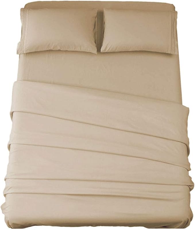 SONORO KATE Bed Sheet Set Super Soft Microfiber 1800 Thread Count Luxury Egyptian Sheets 16-Inch Deep Pocket,Wrinkle and Hypoallergenic-4 Piece (Taupe, Queen)