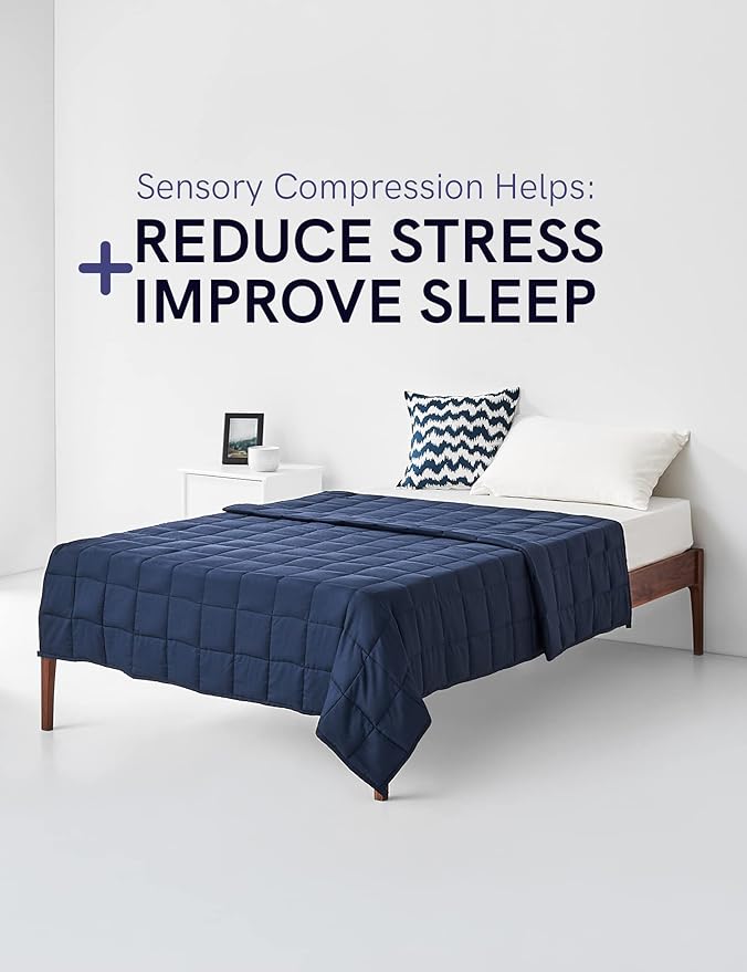 YnM Weighted Blanket,Heavy 100 Percent Oeko-Tex Certified Cotton Material, Bed Blanket for One Person of 190lbs, Ideal for Queen/King Bed (60x80 Inches, 20 Pounds, Navy)