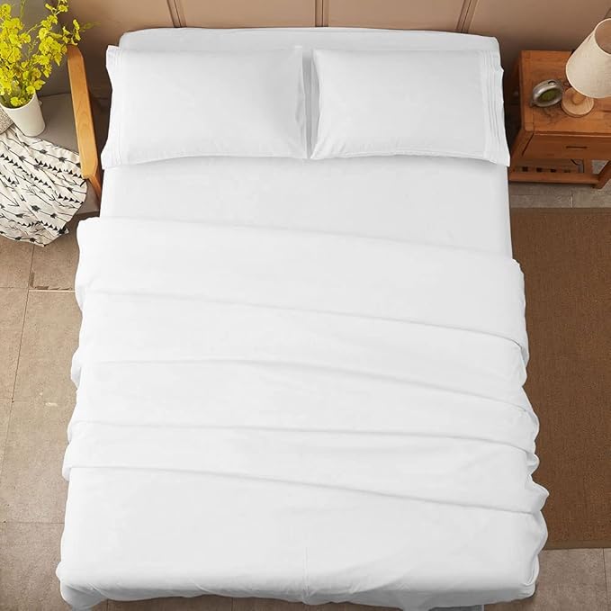 SONORO KATE Bed Sheet Set Super Soft Microfiber 1800 Thread Count Luxury Egyptian Sheets 18-Inch Deep Pocket Wrinkle and Hypoallergenic-4 Piece(King White)