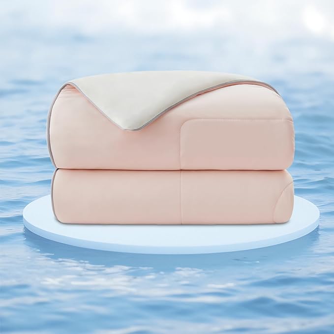 EMME Cooling Comforter King Size, Double-Sided Cooling Blanket for Hot Sleepers, Q-Max>0.45 Breathable Summer Quilt for Night Sweater, Cold Touch Lightweight Duvet Insert (Pink,106 x 90)