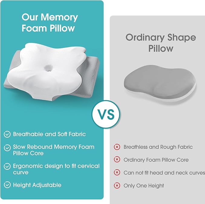 Cervical Pillow for Neck and Shoulder Support, Contour Memory Foam Pillow for Sleeping, Ergonomic Bed Pillow for Side, Back, Stomach Sleepers with Breathable Pillowcase (King, Medium)