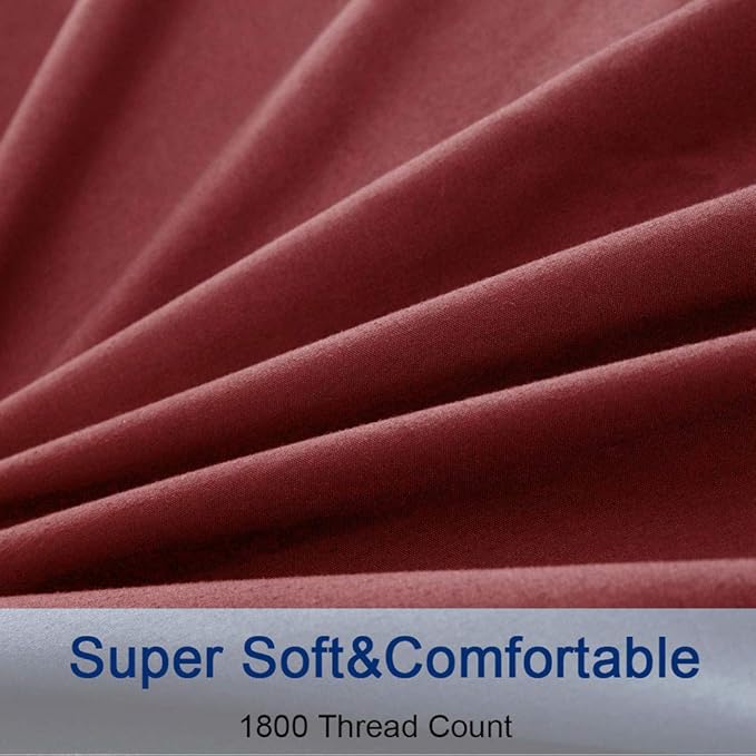SONORO KATE Bed Sheet Set Super Soft Microfiber 1800 Thread Count Luxury Egyptian Sheets 18-Inch Deep Pocket,Wrinkle and Hypoallergenic-6 Piece (Burgundy, Twin XL-6 Piece)
