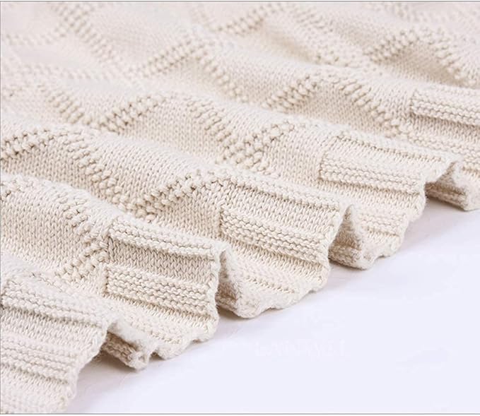 Longhui bedding Cotton Cable Knit Throw Blanket for Couch Chairs Beach Sofa, Home Beige Decorative Blanket, Cream 50 x 60 inches