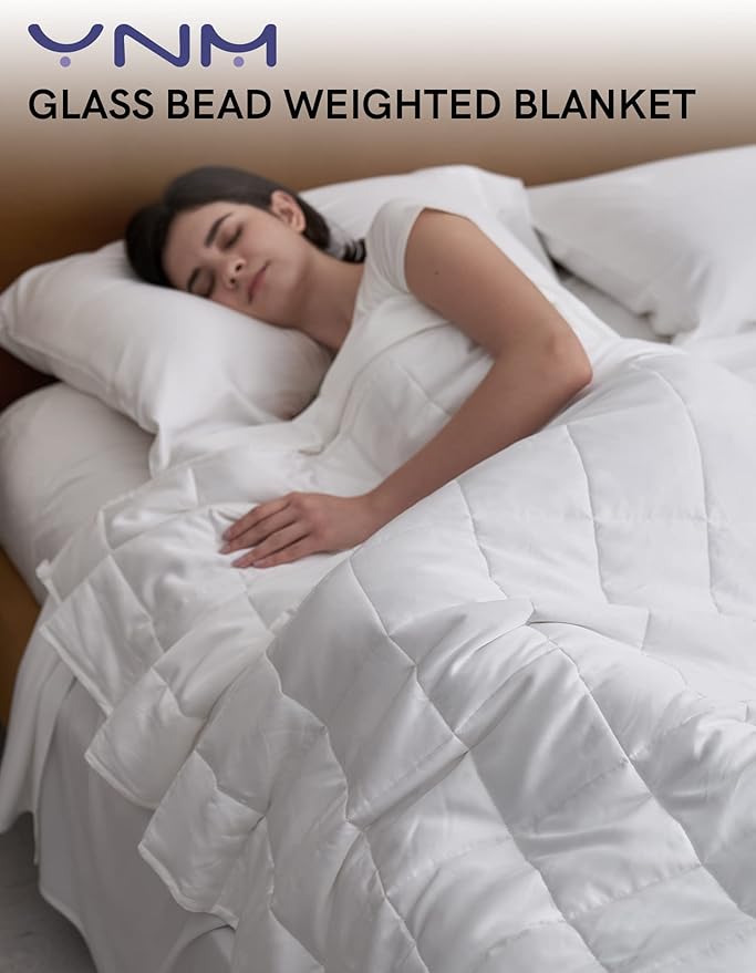 YnM Weighted Blanket,Heavy 100 Percent Oeko-Tex Certified Cotton Material, Bed Blanket for One Person of 210lbs, Ideal for Queen/King Bed (60x80 Inches, 22 Pounds, White)