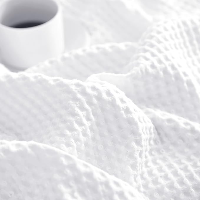 PHF Pre-Washed Cotton Waffle Weave Blanket Throw Size for Couch Bed,Snag Proof Spring Summer Lightweight Breathable,Oeko-TEX Certified,Machine Washable, Home Decor Gift-White