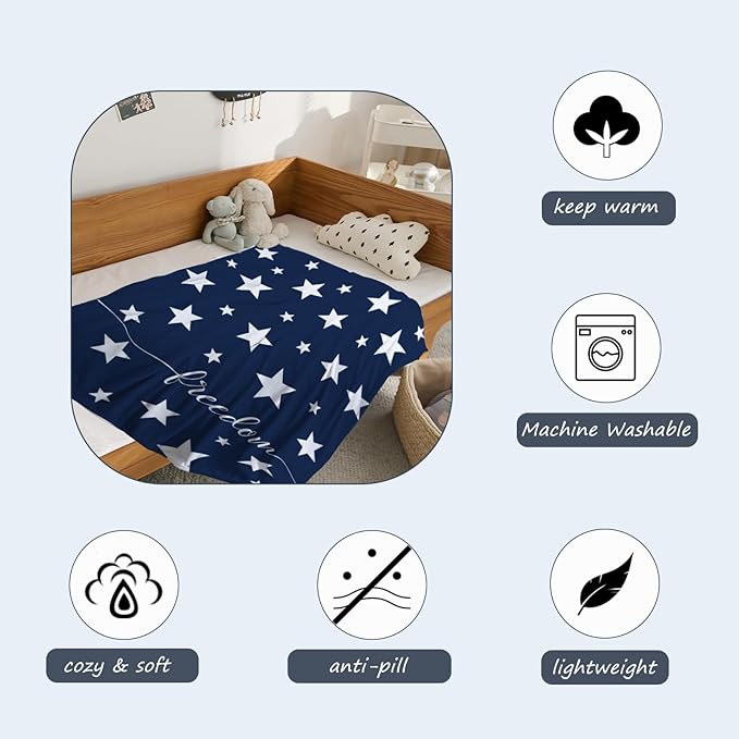 Neatee Living Patriotic Throw Blanket Kids Small 4th of July Memorial Day Fourth of July American Freedom Blanket Girl Boy Child Red White Blue Stars Soft Fleece Blanket Home Decorations 40x50