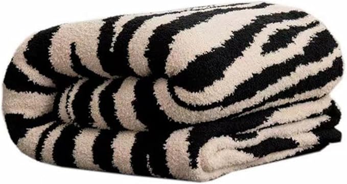 Fluffy Fleece Throw Blanket for Couch, Soft Cozy Black and White Zebra Blankets Fuzzy Thick Twin Blanket for Women, All Seasons (50x70 Inch)