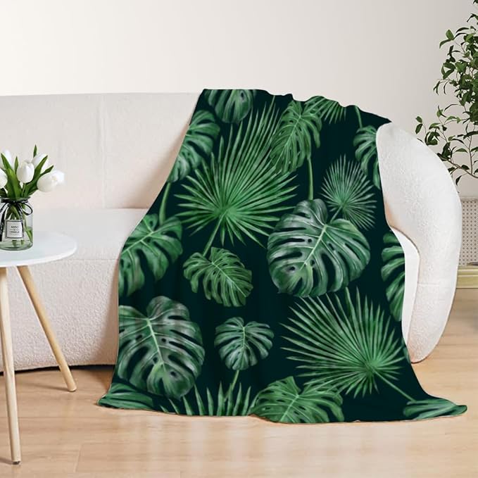 YeeJu Tropical Throw Blanket 50x60 Green Plant Leaf Blanket Throw Blanket for Couch Sofa Bed Soft Cozy Lightweight Fuzzy Plush Fleece Blankets Spring Summer Decorative Gift Blanket 50 by 60