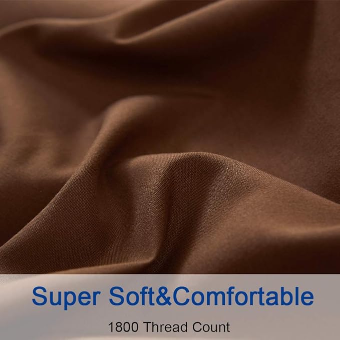 SONORO KATE Bed Sheet Set Super Soft Microfiber 1800 Thread Count Luxury Egyptian Sheets 16-Inch Deep Pocket Wrinkle and Hypoallergenic-4 Piece(King Brown)