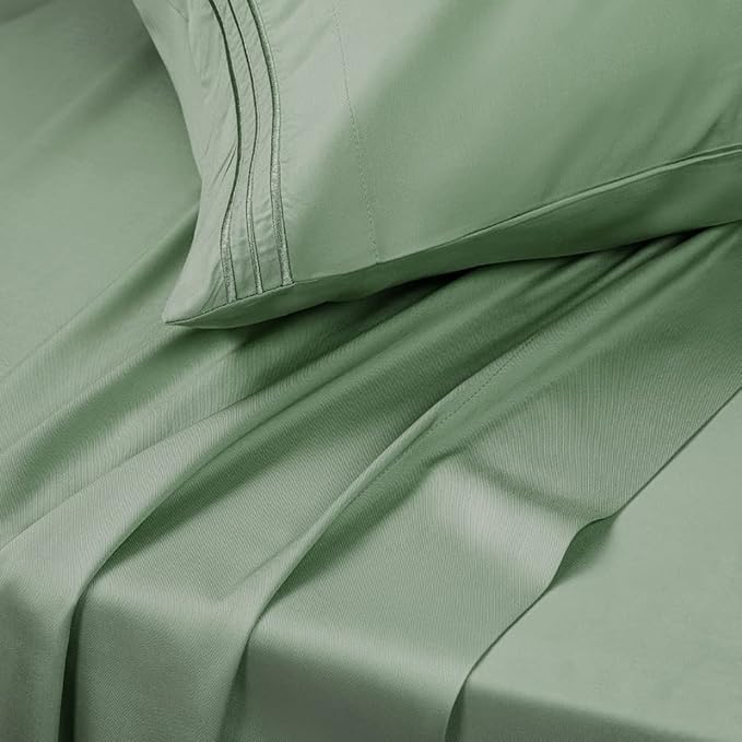 SONORO KATE Bed Sheet Set Super Soft Microfiber 1800 Thread Count Luxury Egyptian Sheets 16-Inch Deep Pocket,Wrinkle and Hypoallergenic-4 Piece (Sage, Queen)