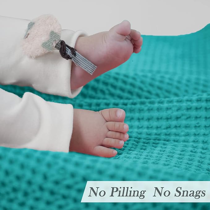PHF Pre-Washed Cotton Waffle Weave Blanket Baby Size,Snag Proof Throw for Spring Summer,Lightweight Breathable 30x40,Oeko-TEX Certified for Bed,Machine Washable, Home Decor Gift,Teal