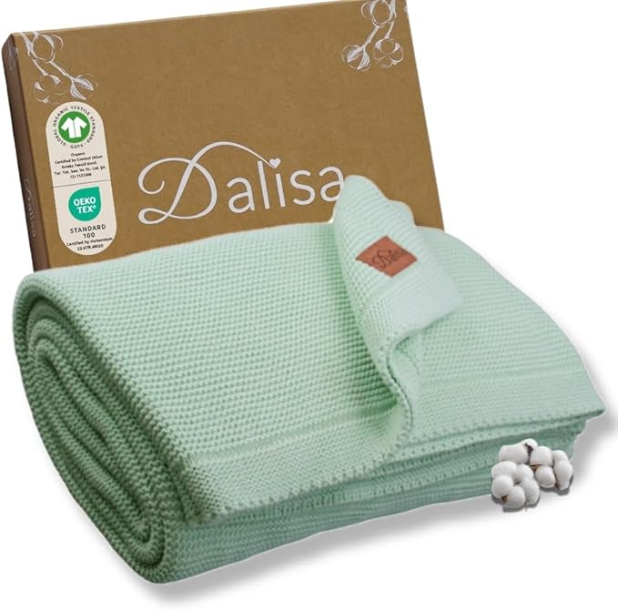 100% Organic Turkish Cotton Throw Blanket - GOTS Certified, Cozy - Perfect for Couch, Bed, and Home Decor - Boho Vintage Knit Alina (Sage, 60x80)