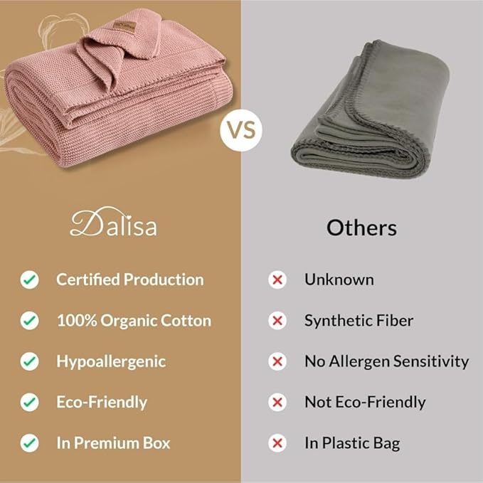 100% Organic Turkish Cotton Throw Blanket - GOTS Certified, Cozy - Perfect for Couch, Bed, and Home Decor - Boho Vintage Knit Alina (Pink, 60x80)