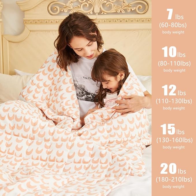 ZonLi Weighted Blanket (60"x80", 15lbs, Pink Moon) for Adults, High Breathability Cotton Heavy Blanket, Soft Material with Premium Glass Beads