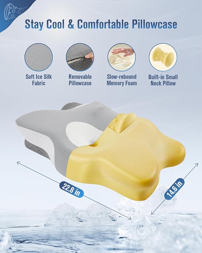 DONAMA Cervical Neck Pillow for Sleeping, Ergonomic Memory Foam Pillows with Built-in/Removable Small Neck Support Pillow, Contour Bed Pillows for Side Back Stomach Sleepers with Pillowcase Queen Size