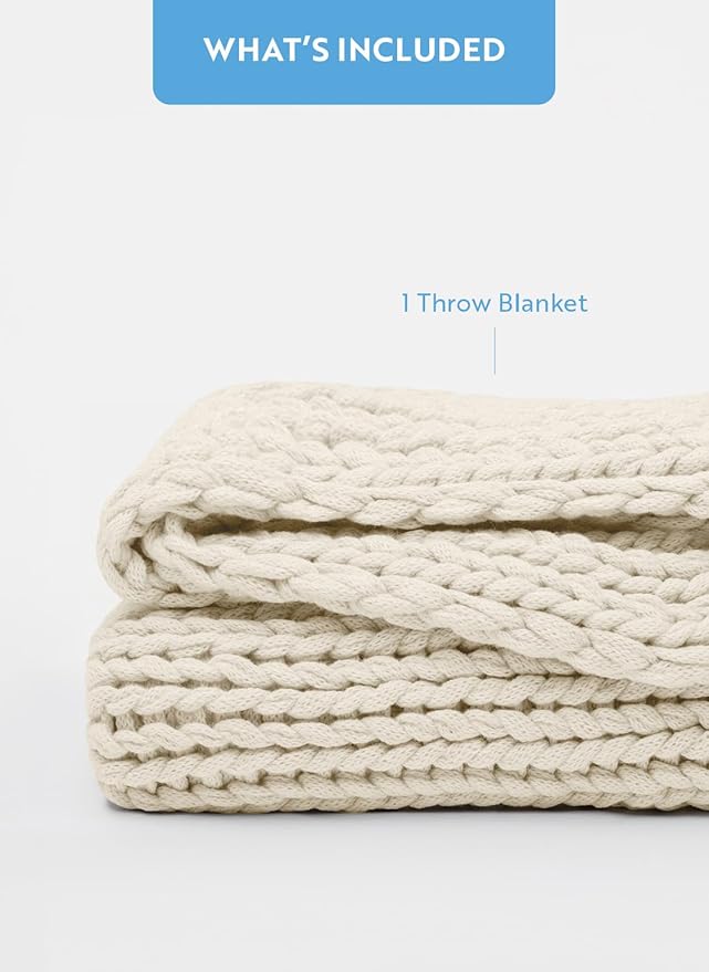 Linen Market Beddings Oversized Chunky Knit Throw Blanket Acrylic Hypoallergenic - 47'' x 59'' Cozy Home Accent for Snuggling, Lounging, and Stylish Décor (Ivory)
