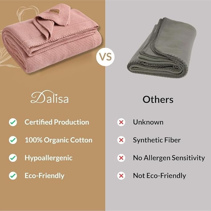100% Organic Turkish Cotton Throw Blanket - GOTS Certified, Cozy - Perfect for Couch, Bed, and Home Decor - Boho Vintage Knit Alina (Pink, 80x90)
